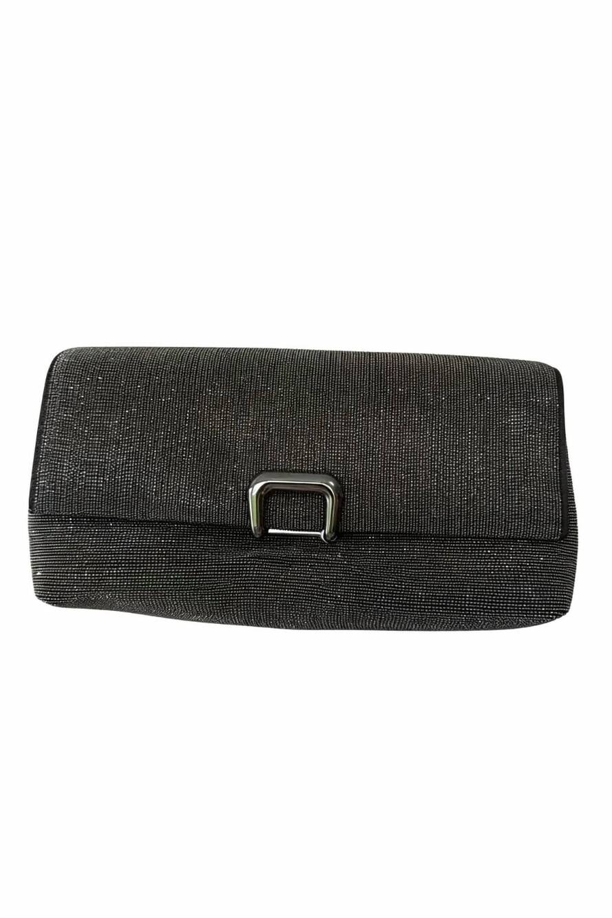 NEW BRUNELLO CUCINELLI women's precious monile flap clutch in black